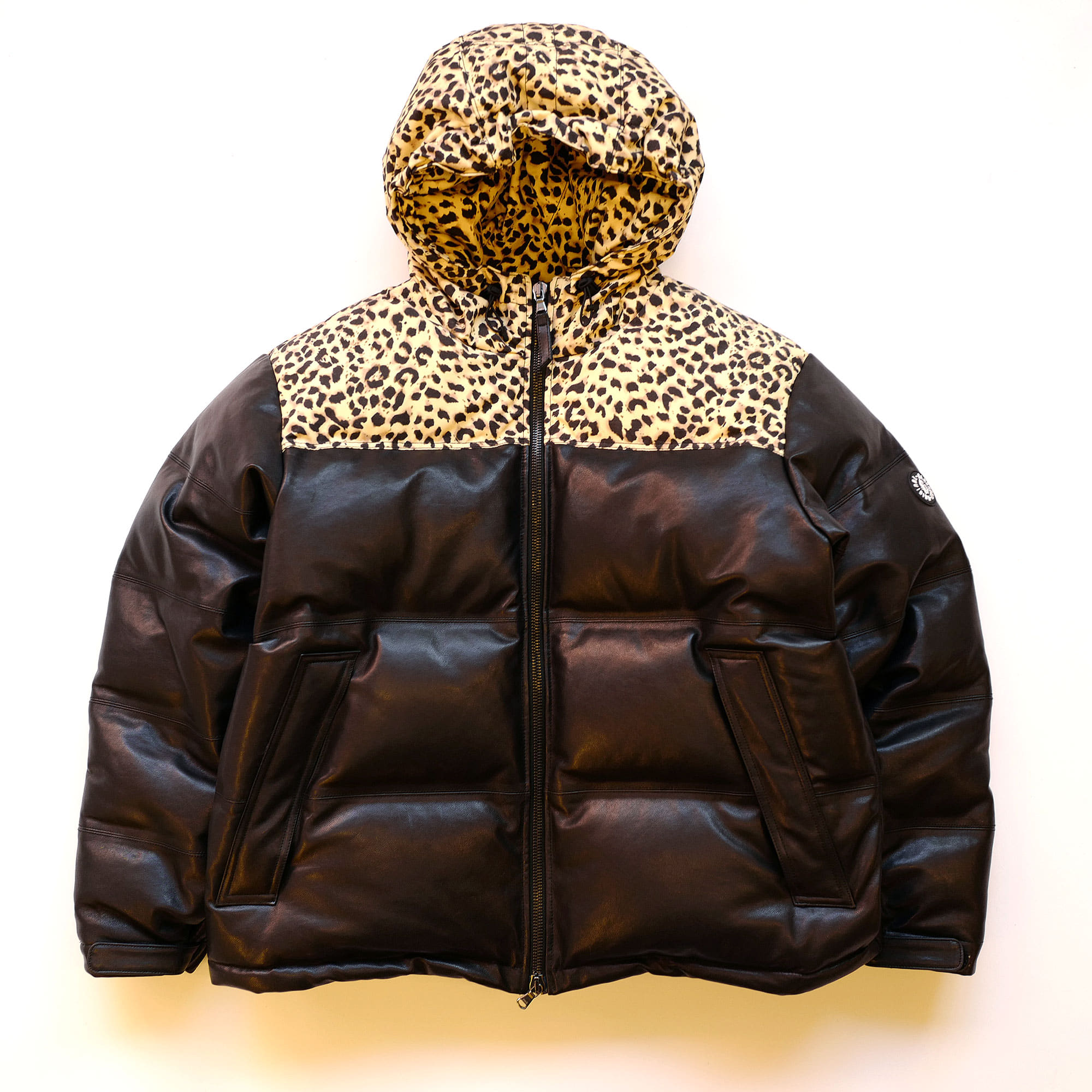 leopard leather down (hood)
